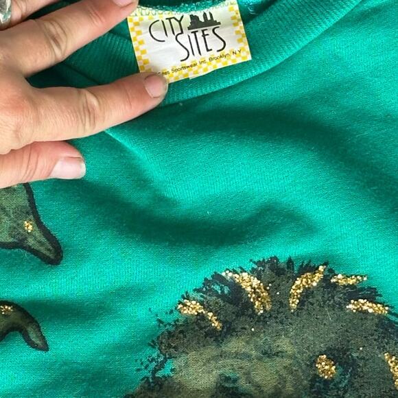 Womens Sweatshirt Size Large Gold Glitter Lion Ugly Sweater Vintage - Picture 6 of 9